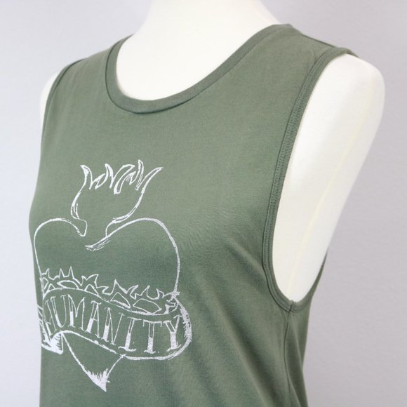Bella Canvas Olive Green Humanity Heart Thorns Graphic Tank Top Women’s Size M - Picture 6 of 16